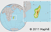Physical Location Map of Madagascar, gray outside