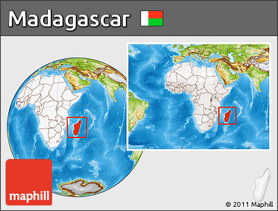 Physical Location Map of Madagascar, highlighted continent, within the entire continent