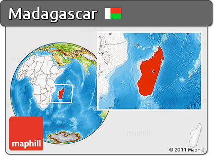 Physical Location Map of Madagascar, highlighted continent