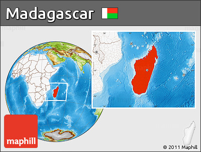 Physical Location Map of Madagascar, highlighted continent