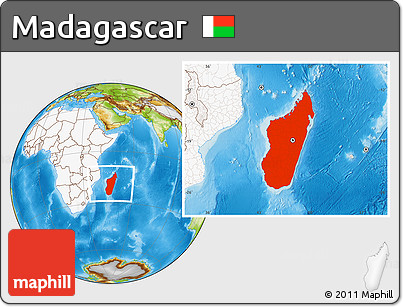 Physical Location Map of Madagascar, highlighted continent