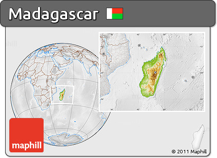 Physical Location Map of Madagascar, lighten, desaturated