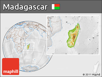 Physical Location Map of Madagascar, lighten, desaturated