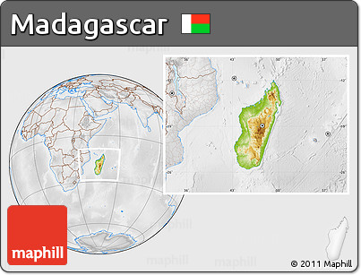 Physical Location Map of Madagascar, lighten, desaturated