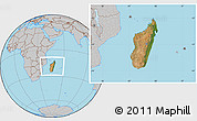 Satellite Location Map of Madagascar, gray outside