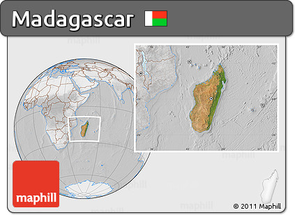 Satellite Location Map of Madagascar, lighten, desaturated