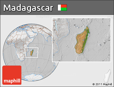 Satellite Location Map of Madagascar, lighten, desaturated