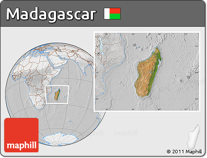 Satellite Location Map of Madagascar, lighten, desaturated