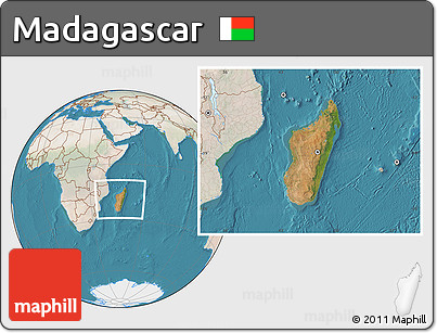 Satellite Location Map of Madagascar, lighten, land only