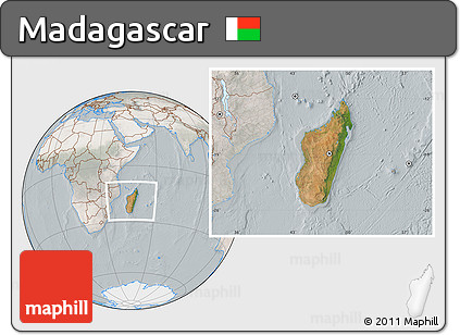 Satellite Location Map of Madagascar, lighten, semi-desaturated
