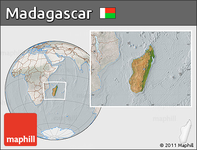 Satellite Location Map of Madagascar, lighten, semi-desaturated