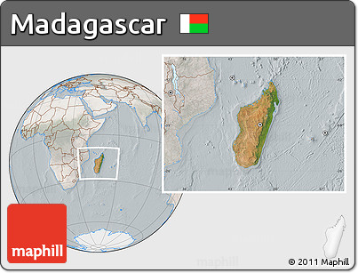Satellite Location Map of Madagascar, lighten, semi-desaturated