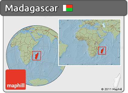 Savanna Style Location Map of Madagascar, within the entire continent, hill shading