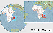 Savanna Style Location Map of Madagascar, highlighted continent, within the entire continent, hill shading