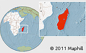 Savanna Style Location Map of Madagascar, highlighted continent, hill shading