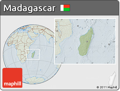 Savanna Style Location Map of Madagascar, lighten, hill shading