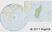 Savanna Style Location Map of Madagascar, lighten, hill shading