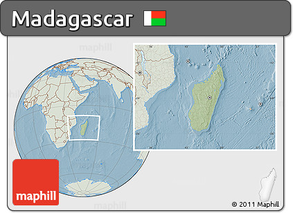 Savanna Style Location Map of Madagascar, lighten, land only, hill shading