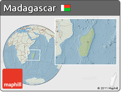 Savanna Style Location Map of Madagascar, lighten, land only, hill shading