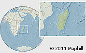 Savanna Style Location Map of Madagascar, lighten, land only, hill shading