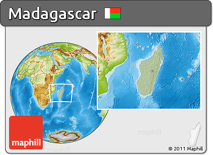 Savanna Style Location Map of Madagascar, physical outside, hill shading
