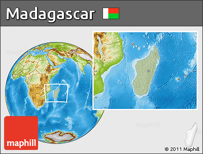 Savanna Style Location Map of Madagascar, physical outside, hill shading
