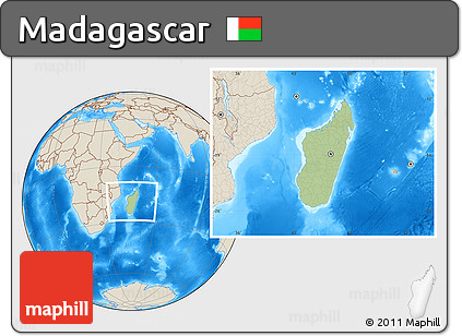 Savanna Style Location Map of Madagascar, shaded relief outside