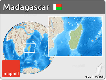 Savanna Style Location Map of Madagascar, shaded relief outside
