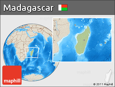 Savanna Style Location Map of Madagascar, shaded relief outside
