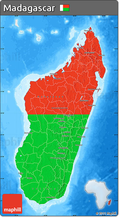 Flag Map of Madagascar, single color outside, bathymetry sea, flag centered