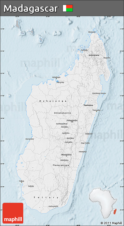 Gray Map of Madagascar, single color outside