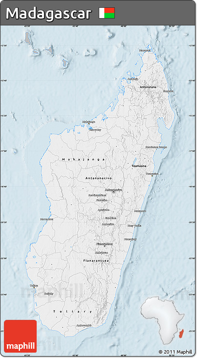 Gray Map of Madagascar, single color outside