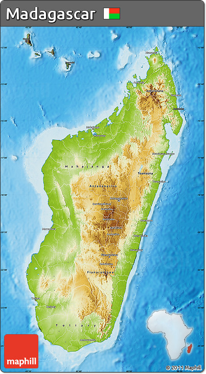 Physical Map of Madagascar, darken, land only