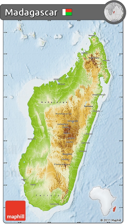 Physical Map of Madagascar, lighten