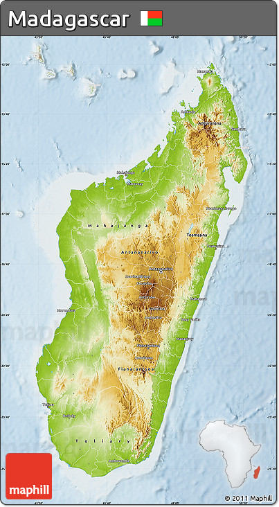 Physical Map of Madagascar, lighten