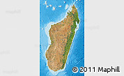 Satellite Map of Madagascar, single color outside, bathymetry sea, shaded relief sea