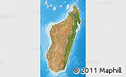 Satellite Map of Madagascar, single color outside, shaded relief sea