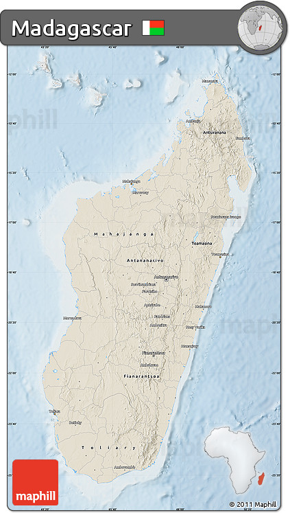 Shaded Relief Map of Madagascar, lighten