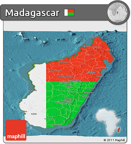 Flag Panoramic Map of Madagascar, single color outside, satellite sea