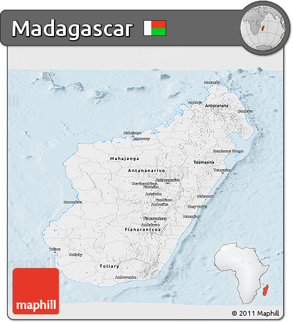 Gray Panoramic Map of Madagascar, single color outside