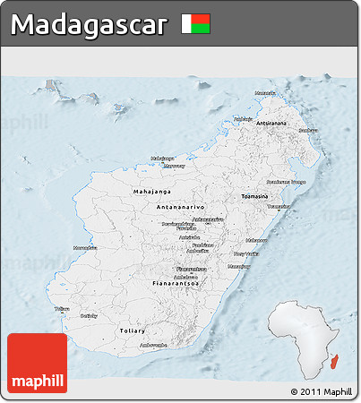 Gray Panoramic Map of Madagascar, single color outside