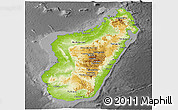 Physical Panoramic Map of Madagascar, darken, desaturated