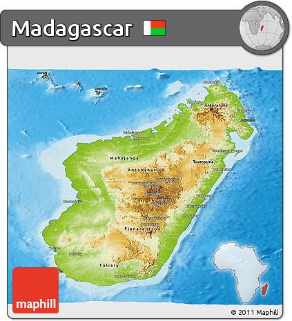 Physical Panoramic Map of Madagascar, darken, semi-desaturated, land only