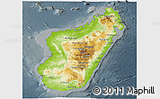 Physical Panoramic Map of Madagascar, darken, semi-desaturated