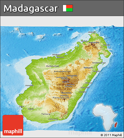 Physical Panoramic Map of Madagascar, lighten, semi-desaturated, land only