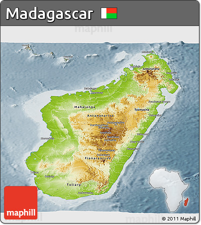 Physical Panoramic Map of Madagascar, semi-desaturated