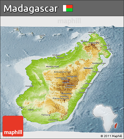 Physical Panoramic Map of Madagascar, semi-desaturated