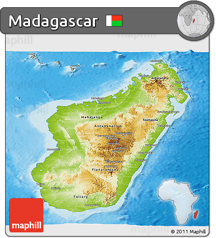 Physical Panoramic Map of Madagascar, semi-desaturated, land only