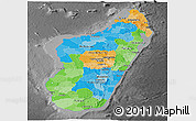 Political Panoramic Map of Madagascar, darken, desaturated