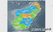 Political Panoramic Map of Madagascar, darken, semi-desaturated